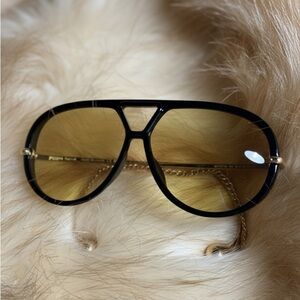 Bottega Veneta Drop Pilot Aviator Sunglasses Black/Yellow Lens Authentic